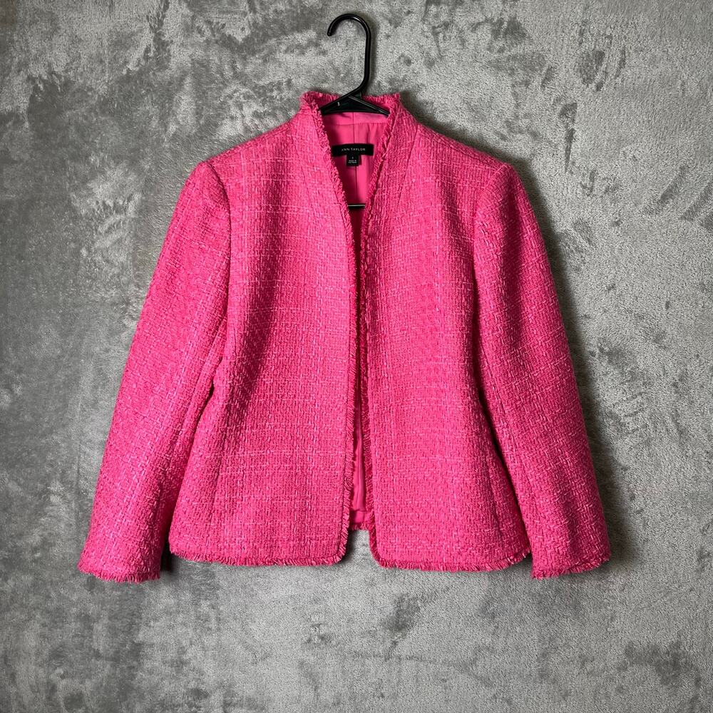 Ann Taylor Pink Tweed Open Front Blazer Office Career Boss Babe Soft Glam Size 2